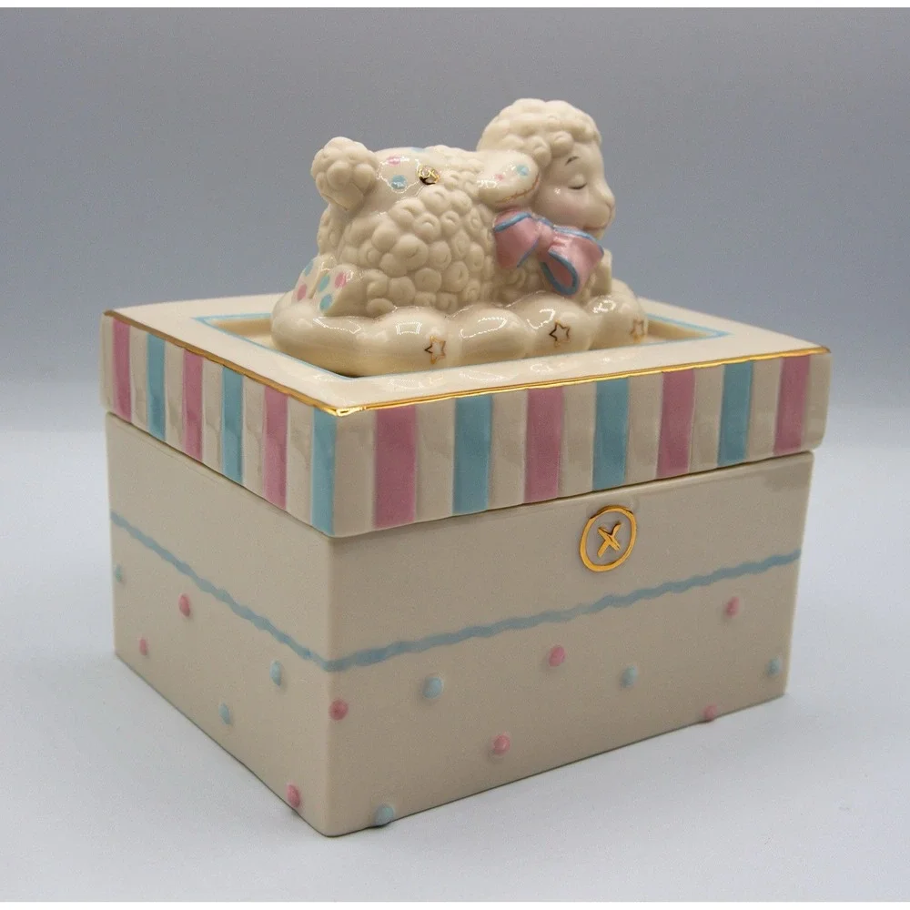 Lenox Lazy Lambs Porcelain 4-Piece Bundle Keepsake Box Night Light Plaque‎ Bowl